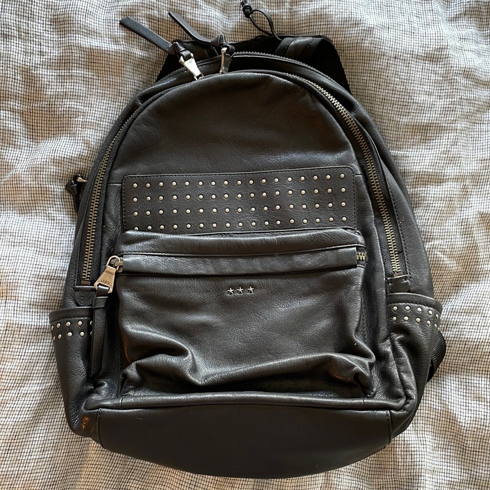 John Varvatos black leather backpack